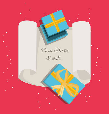 christmas wish list and gift box over red background colorful design vector illustrationのイラスト素材