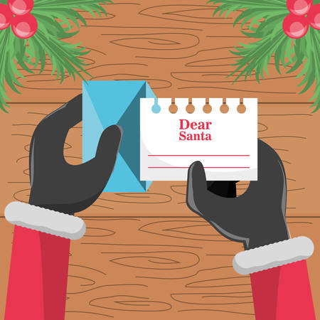 santa claus hands with christmas wish list colorful design vector illustrationのイラスト素材