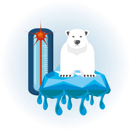 global warming with polar bear and thermometer icon colorful design vector illustrationのイラスト素材