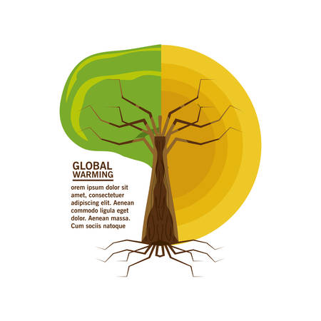 global warming design with dry tree and green tree icon over white background  vector illustrationのイラスト素材