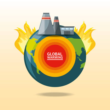 global warming design with earth planet and industrial buildings icon vector illustrationのイラスト素材