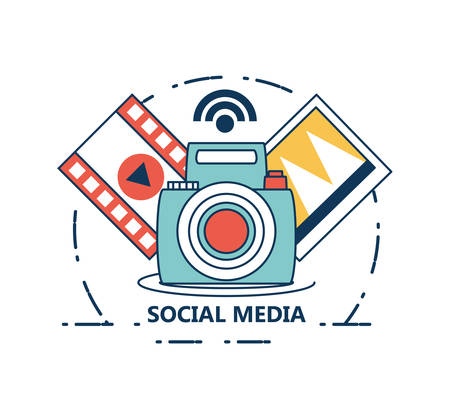 camera and social media related icons over white background colorful design vector illustrationのイラスト素材