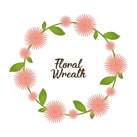 decorative floral wreath with beautiful pink flowers icon over white background colorful design vector illustrationのイラスト素材