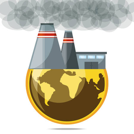 industrial building on earth planet icon colorful design vector illustrationのイラスト素材