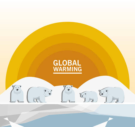 global warming design with sun and polar bears icon colorful design vector illustrationのイラスト素材