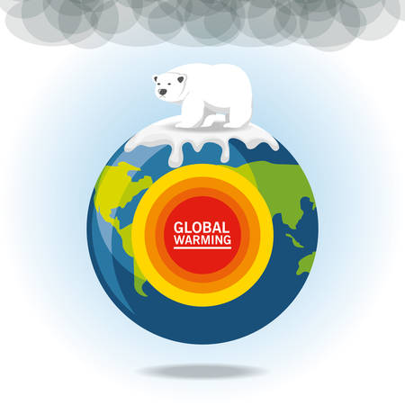 global warming design with polar bear earth planet and icon vector illustrationのイラスト素材