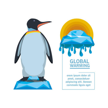 global warming with penguin icon over white background colorful design vector illustrationのイラスト素材