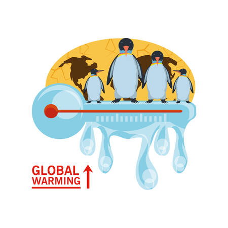 global warming with penguin and thermometer icon over white background colorful design vector illustrationのイラスト素材