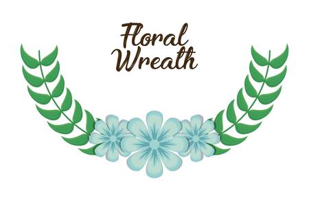 decorative floral wreath with beautiful blue flowers icon over white background colorful design vector illustrationのイラスト素材
