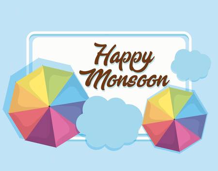 happy monsoon design with colorful umbrellas icon over blue background vector illustrationのイラスト素材