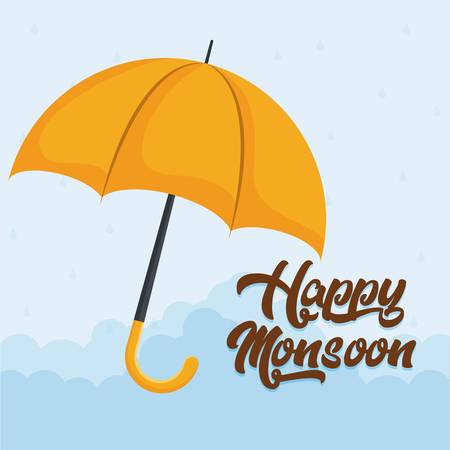 happy monsoon colorful design with yellow umbrella icon over blue background vector illustrationのイラスト素材