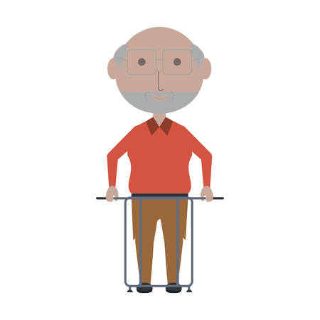 elderly man with a walker icon over white background colorful design vector illustrationのイラスト素材