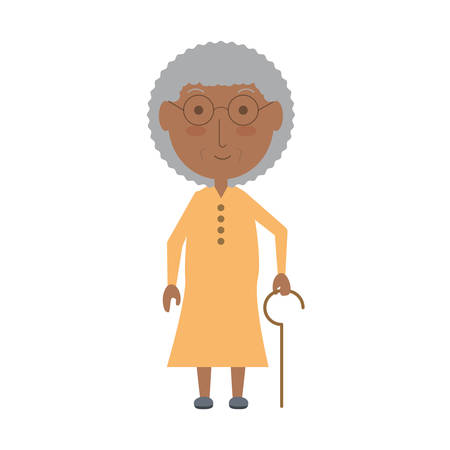 cartoon elderly woman with a walking stick icon over white background colorful design vector illustrationのイラスト素材