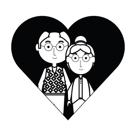 heart with a Elderly couple icon over white background vector illustrationのイラスト素材