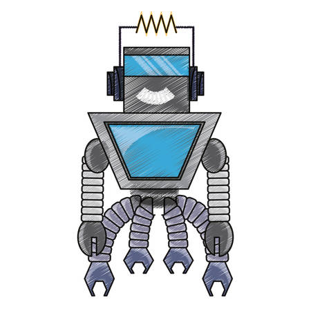 cartoon robot icon over white background colorful design vector illustrationのイラスト素材