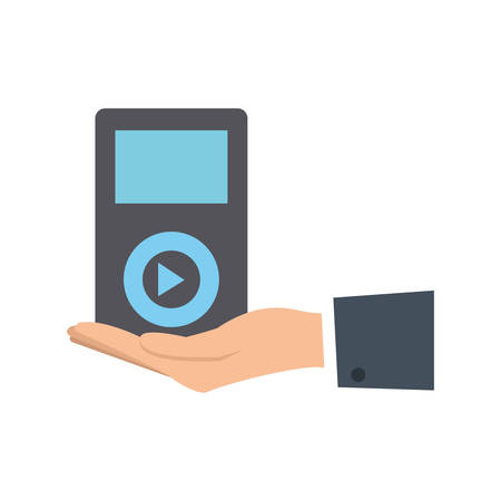 hand holding a music player device icon colorful design over white background vector illustrationのイラスト素材