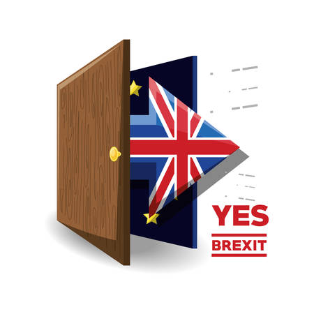 brexit design with door opened with arrow of united kingdom flag over white background vector illustrationのイラスト素材