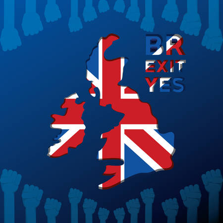 yes brexit design with hands frame and united kingdom map icon over blue background vector illustrationのイラスト素材