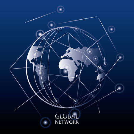 global network design with earth globe icon over blue background colorful design vector illustrationのイラスト素材