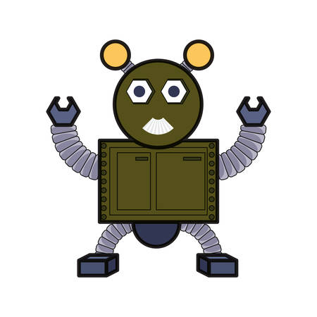 cartoon big robot with arms up icon over white background colorful design  vector illustrationのイラスト素材