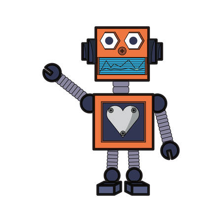 cartoon big robot with arms up icon over white background colorful design  vector illustrationのイラスト素材