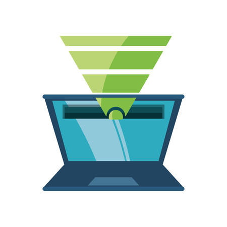 laptop computer with wireless sign icon over white background colorful design vector illustrationのイラスト素材