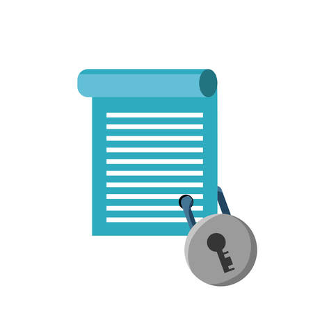 document page secured with padlock icon over white background colorful design vector illustrationのイラスト素材