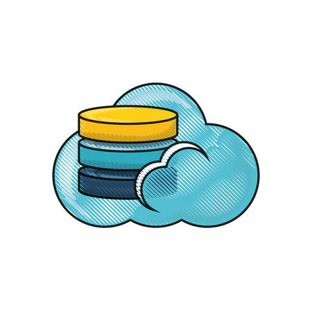 cloud storage with database server icon over white background colorful desing vector illustrationのイラスト素材