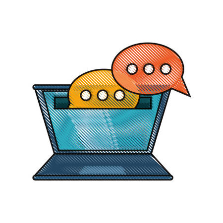 laptop computer with speech bubbles icon over white background colorful design vector illustrationのイラスト素材