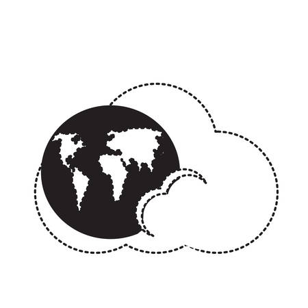 cloud with earth planet icon over white background vector illustrationのイラスト素材