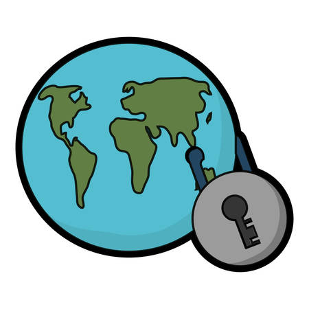 earth planet secured with a padlock icon over white background colorful design vector illustrationのイラスト素材