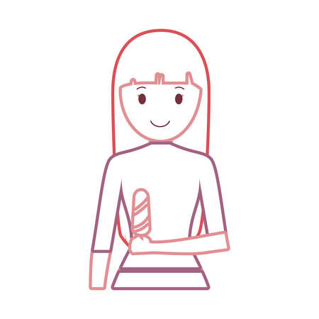 Flat line colored woman with ice cream over white background, vector illustration.のイラスト素材