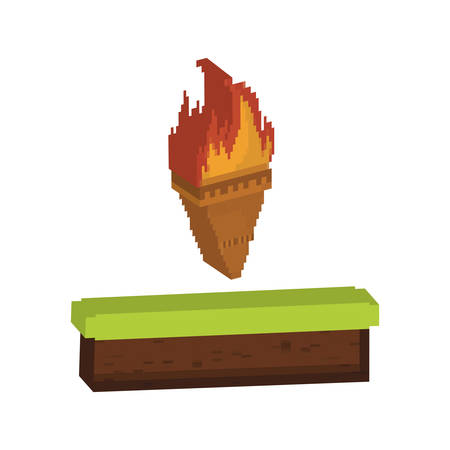 pixelated torch and grass block icon over white background vector illustrationのイラスト素材