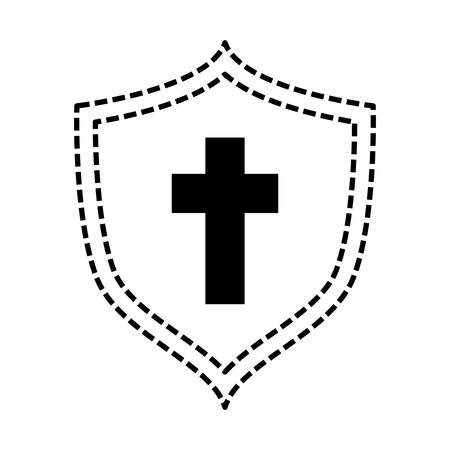 sticker of shield with cross icon over white background vector illustrationのイラスト素材