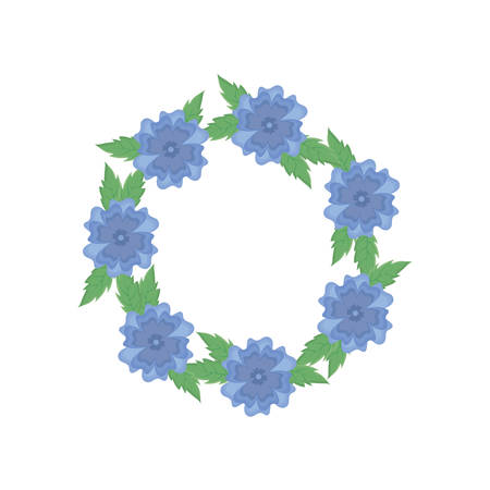 decorative wreath of beautiful flowers and leaves icon over white background colorful design vector illustrationのイラスト素材