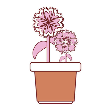 beautiful flowers in a pot icon over white background colorful design vector illustrationのイラスト素材