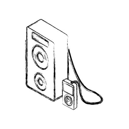 flat line uncolored  stereo  with  reproductor music over white background  vector illustration のイラスト素材
