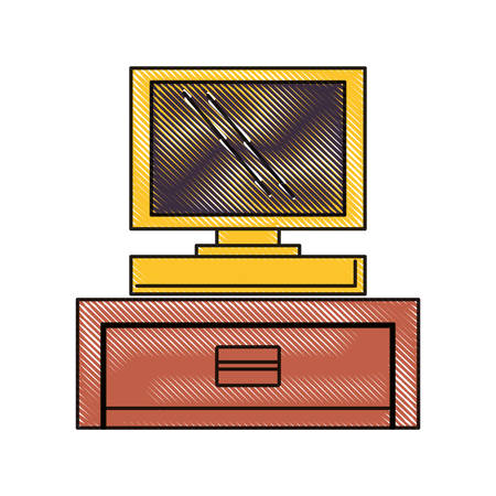 chest of drawers with computer monitor icon over white background colorful design vector illustrationのイラスト素材