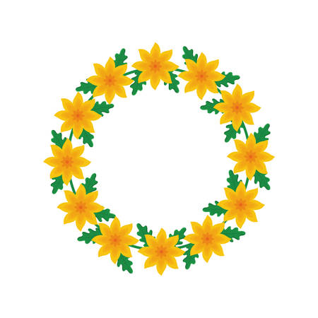 colorful  round frame  flower and leaves  over white  background  vector illustrationのイラスト素材