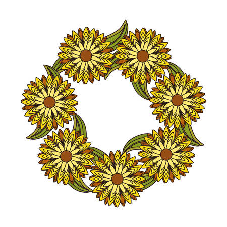 colorful  round frame flower over white background vector  illustrationのイラスト素材