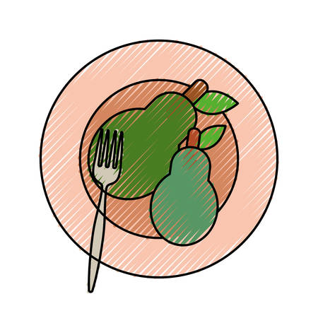 Dish with pears icon over white background colorful design vector illustrationのイラスト素材