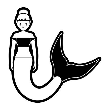 cartoon cute smiling mermaid icon over white background black and white design vector illustrationのイラスト素材
