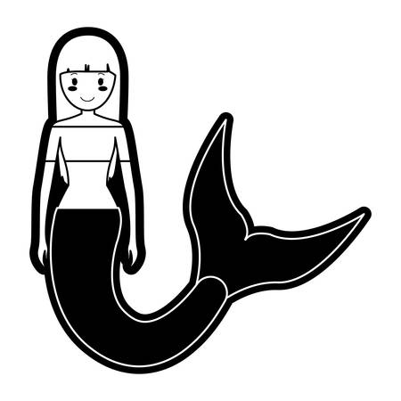 cartoon cute smiling mermaid icon over white background black and white design vector illustrationのイラスト素材