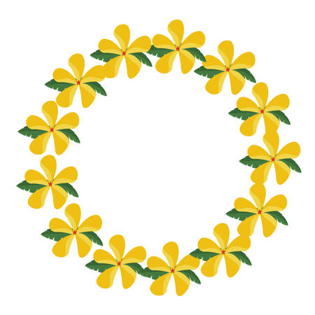 wreath of beautiful tropical flowers and leaves icon over white background colorful design  vector illustrationのイラスト素材