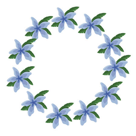 wreath of beautiful tropical flowers and leaves icon over white background colorful design  vector illustrationのイラスト素材