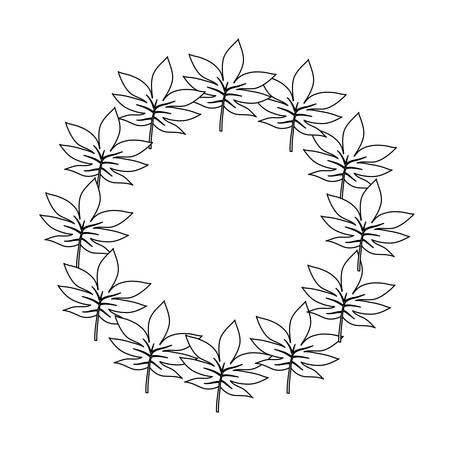 wreath of beautiful aralias leaves icon over white background vector illustrationのイラスト素材