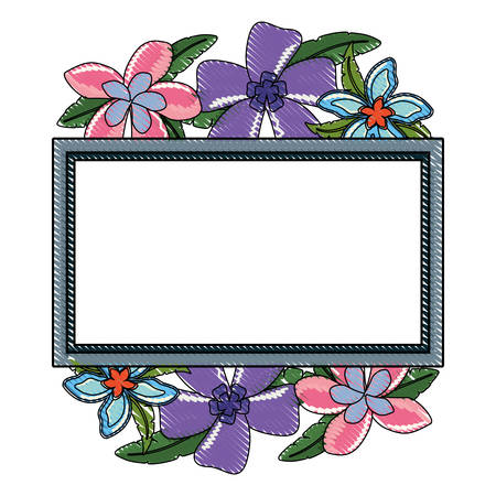decorative rectangle frame with tropical flowers icon over white background colorful design vector illustrationのイラスト素材