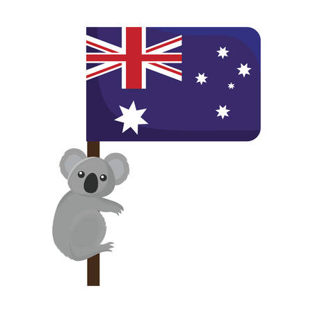 cute koala on flagpole of australia flag icon over white background vector illustrationのイラスト素材