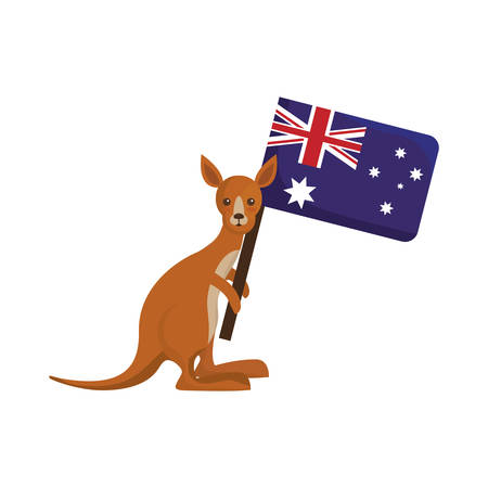 kangaroo holding a australia flag icon over white background vector illustrationのイラスト素材