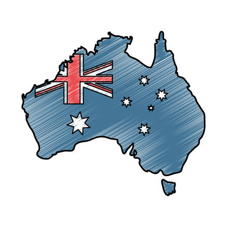 australia flag in country map shape  over white background colorful design vector illustrationのイラスト素材